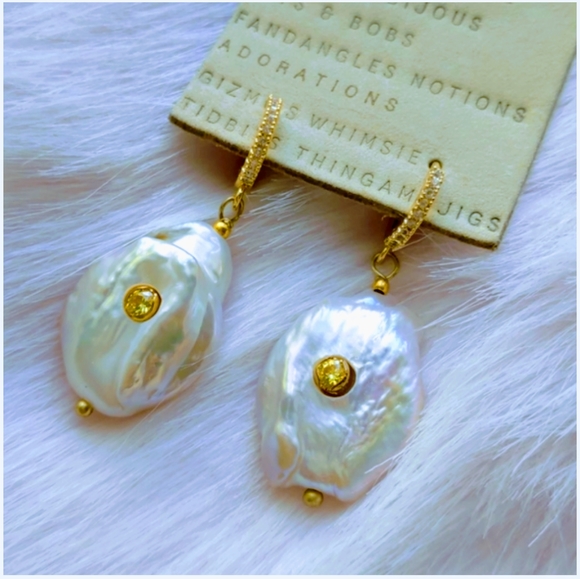 Anthropologie Paved Pearl CZ Earrings November NWT - Picture 3 of 11